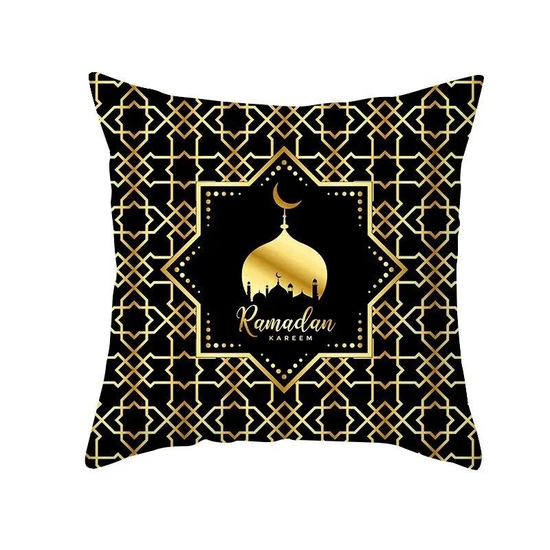 Golden Ramadan Eid Mubarak Moon Mosque Decorative Cushion Cover Islamic Pillow Cover for Sofa Home Car Decoration