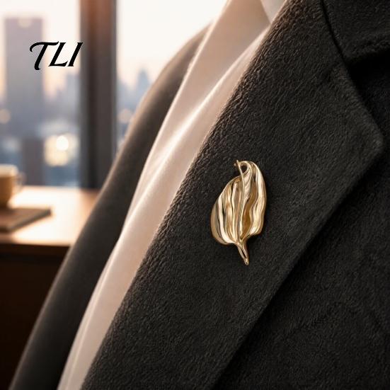 Metal Shirt Pin Irregular Leaf Alloy Brooch Pin, Silver Golden Plated Leaves Lapel Clothing Jewelry Accessory for Women Men Elegant