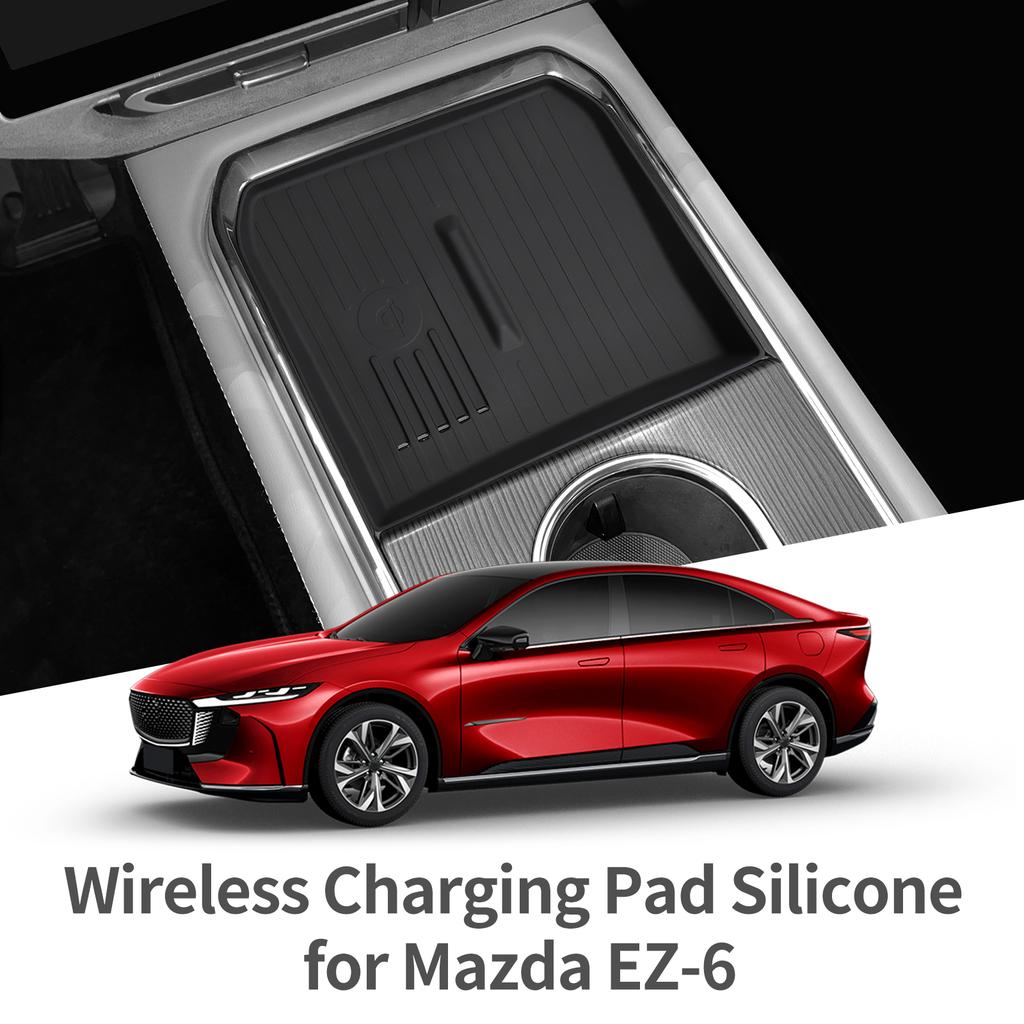 For Mazda EZ-6 EZ6 2025 Silicone Wireless Charging Mat Phone Anti-slip Protective Storage Box Pad Car Interior Accessories Black