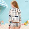 Girls High Neck Long Sleeve Front Zip Geometric Printed One Piece Swimsuit