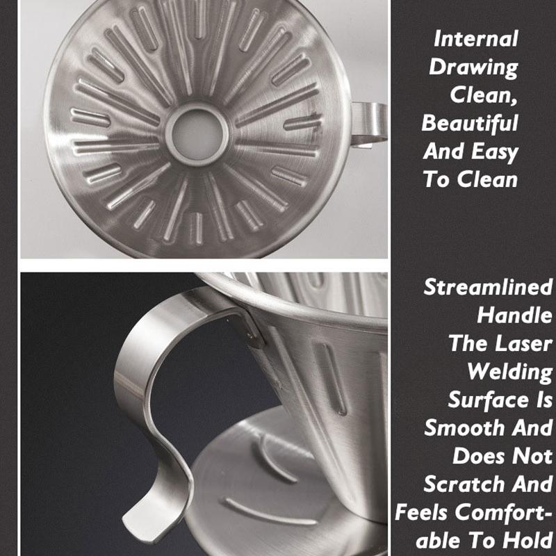 Thickened 304 Stainless Steel Pour-Over Coffee Filter Cup Coffee Maker With Handle Three-Dimensional Diversion Smart Cup