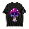 Dark Style Skull Mushroom Print Trendy Casual Crewneck Top Pure Cotton T-shirt