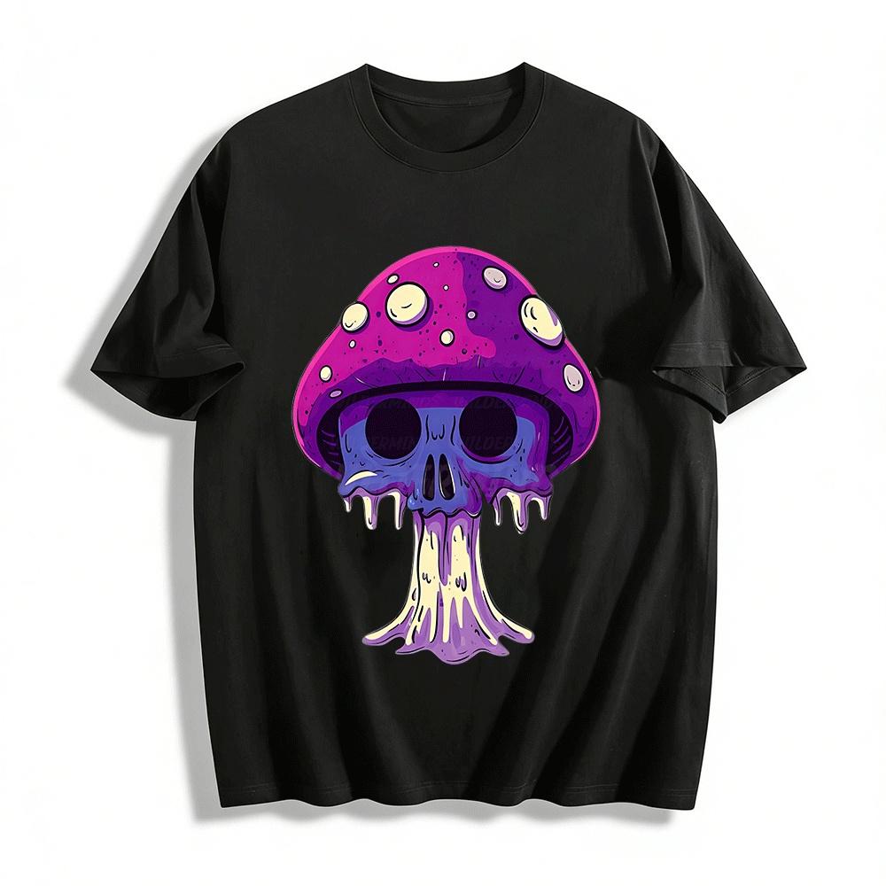 Dark Style Skull Mushroom Print Trendy Casual Crewneck Top Pure cotton T-shirt XXS