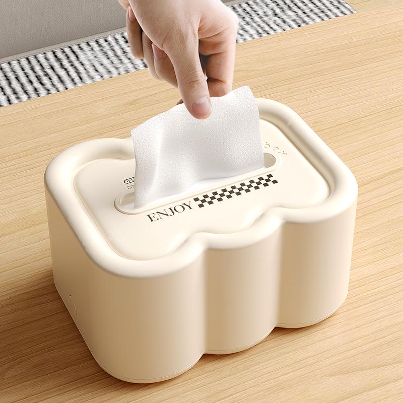 High-End Spring Pop-Up Tissue Box | Creative Desktop Napkin Storage | Cream Style