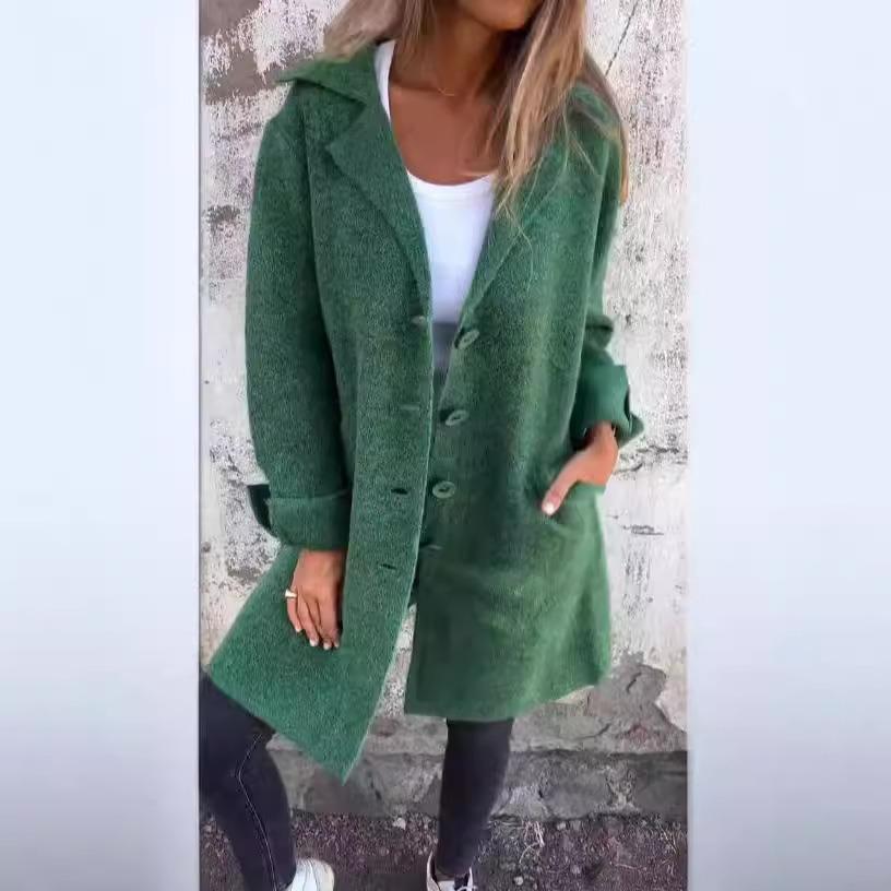 Vintage New Autumn Winter Women's Clothes Trench Casual Solid Long Sleeve Outerwears Vintage Lapel Mid Length Coats Suit Jackets
