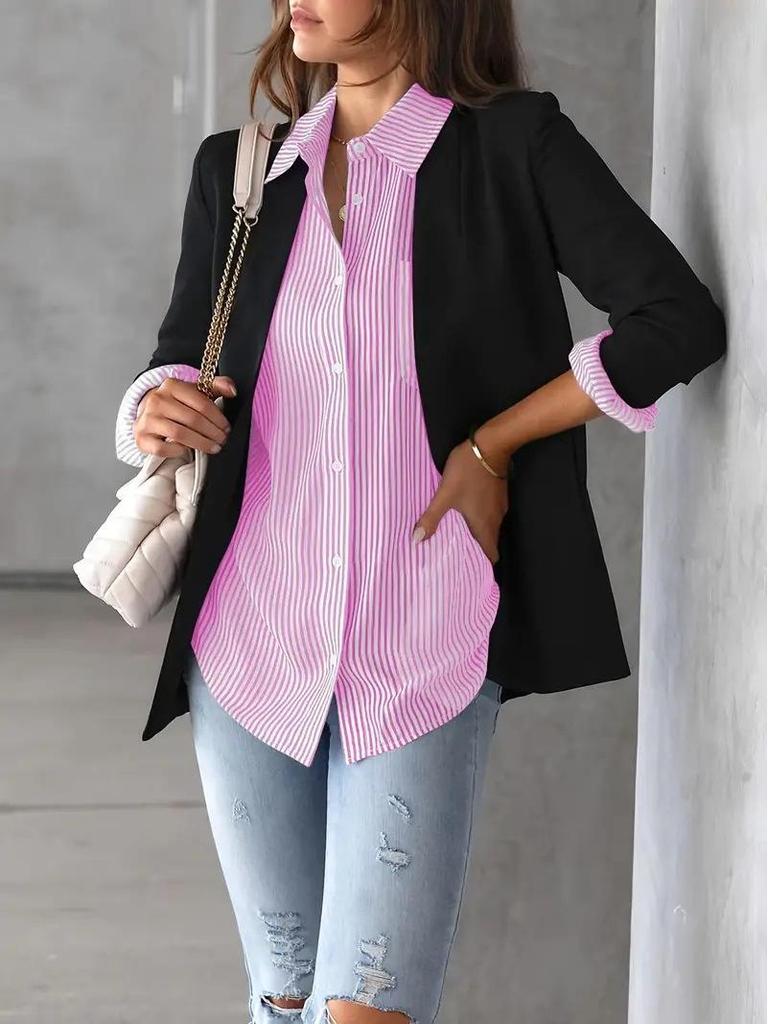 European and American Women's Spring 2025 Striped Long Sleeve Loose Cardigan Top