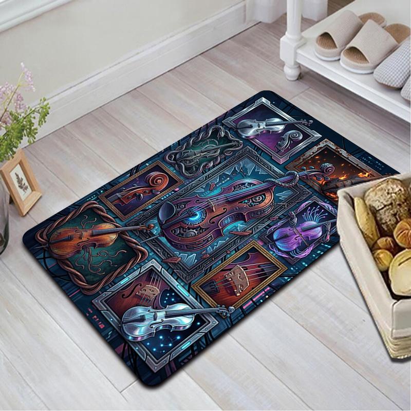 Steampunk Violin Variations Pattern Rug Floor Mat for Living Room or Bedroom Soft and Comfortable Carpet a Gift for Birthday and Holiday.