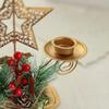Gold Iron Double Candlestick Home Decors for Holiday Christmas Metal Candle Holders Stand with Pinecones and Berries