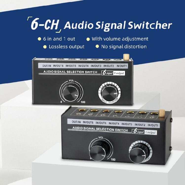 Compactly 6Channel Audios Switcher For Clear Sound And Easy Setups Eliminates Noise and Sound Interferences Selector
