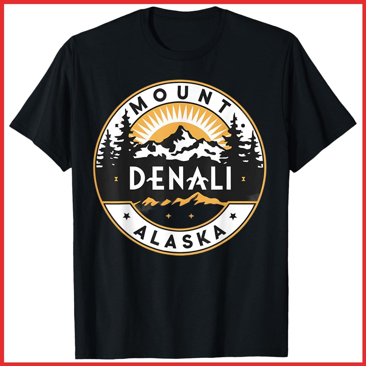 Mount Denali Mt. Denali National Park Black Cotton T-Shirt S-5XL XXXXL