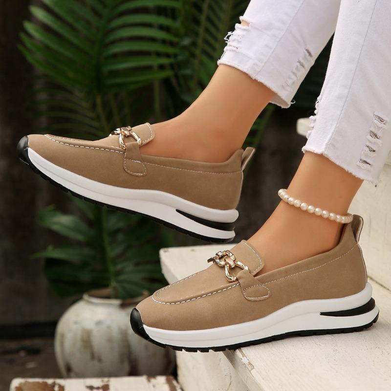 Fashion Plus Size Single Shoes Women's Autumn New Round Toe Deep Mouth Metal Chain Flat Platform Casual Non-slip Loafers