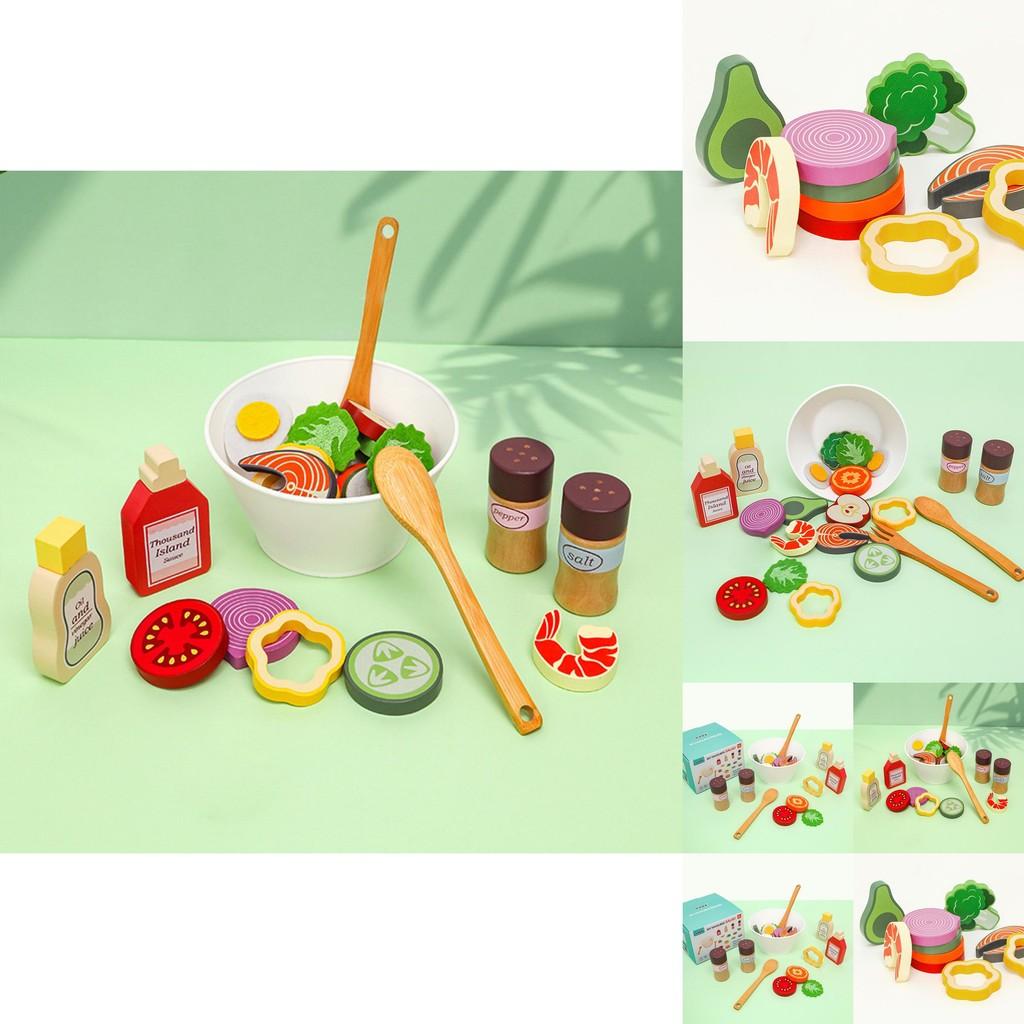 Fun Wooden Simulation Vegetable And Fruit Seasoning Salad Ingredient Toy Set For Interactive Play And Learning