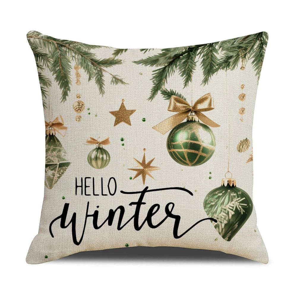 

Зеленый Лес Льняная Наволочка Снеговик Сосна Тема Наволочка Зимний Фестиваль Теплая Декоративная Наволочка 45*45cm