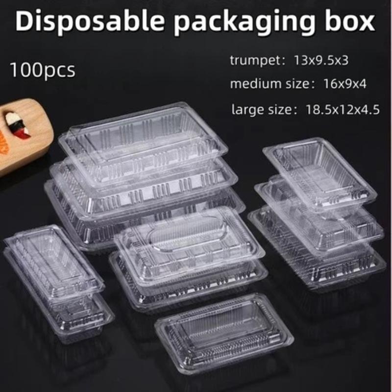 100Pcs Disposable Packaging Box Tight Seal Crush Resistant Transparent Food Container One-Time Packaging Box