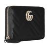 Gucci GG Marmont Black Quilted Leather Zip Around Long Wallet With Gold Double G Logo For Women Luxury Daily Use