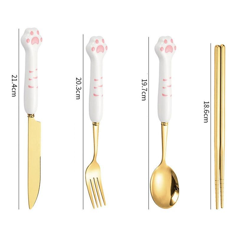 Naczynia ze stali nierdzewnej Uroczy koci pazur Ceramiczna łyżka Widelec Pałeczki Deser Kolacja Domowa kuchnia Przenośna Wielokrotnego użytku