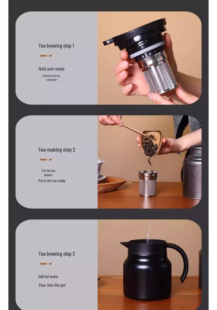 Stainless Steel Large Capacity Tea Thermos with Water Separation for Slow Brew Tea at Home