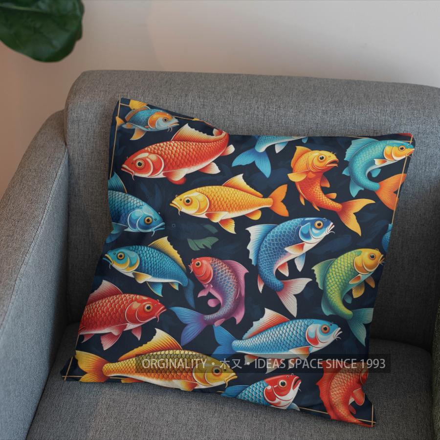 2D Stylish Koi Fish Pattern Decorative Pillow Cover Pattern Cushion Cover Suitable For Sofa Bedroom Car Pillow Cover