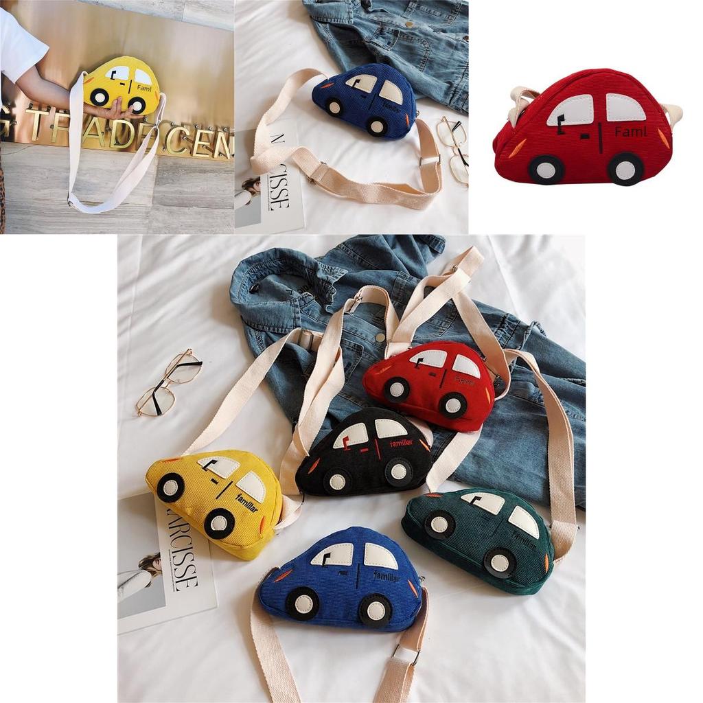 Trendy Corduroy Kids Shoulder Bag Cute Cartoon Car Mini Coin Purse For Girls