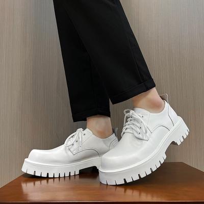White Leather Shoes Men's Platform Heightening Retro Single Shoes 45 Men's Large Size Business Dress Round Head Leather Shoes 2135-T