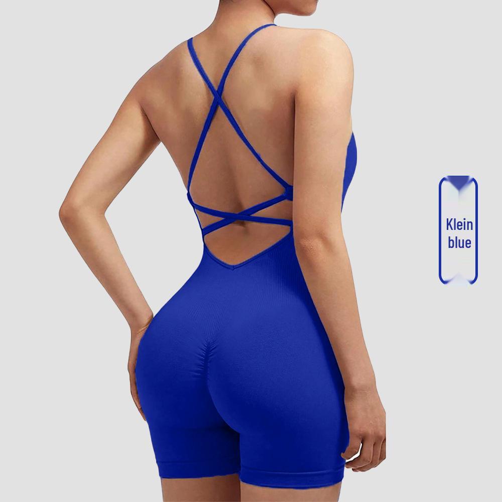 Seamless Peach Butt Yoga Bodysuit with Spaghetti Straps and Open Back