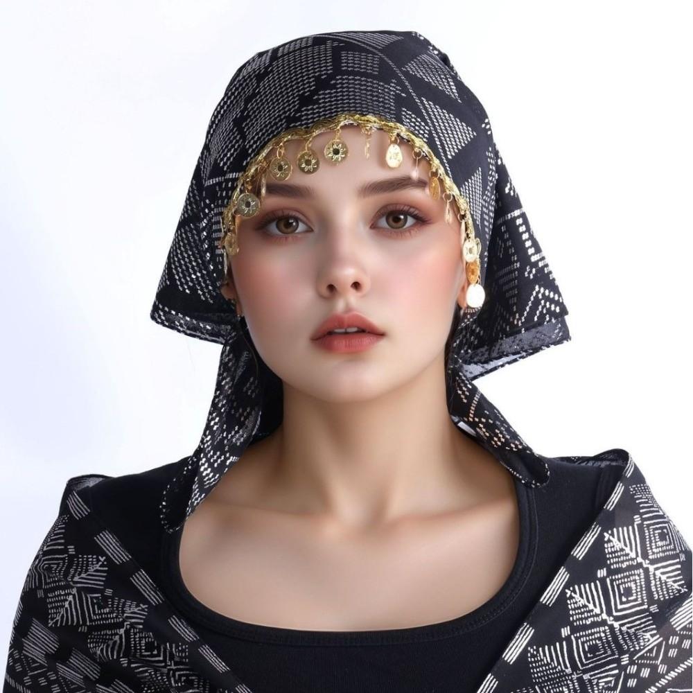 Floral Print Golden Beaded Hijab Breathable Elegant Turban Hat Fashion Triangle Headscarf Eid Gift