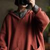 Vintage Wool V-neck Hooded Sweater in Orange