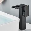 Black Tall LED Waterfall Basin Bathroom Faucet Deck Mounted Hot Cold Water Mixer Taps Three Color Change By Water Flow