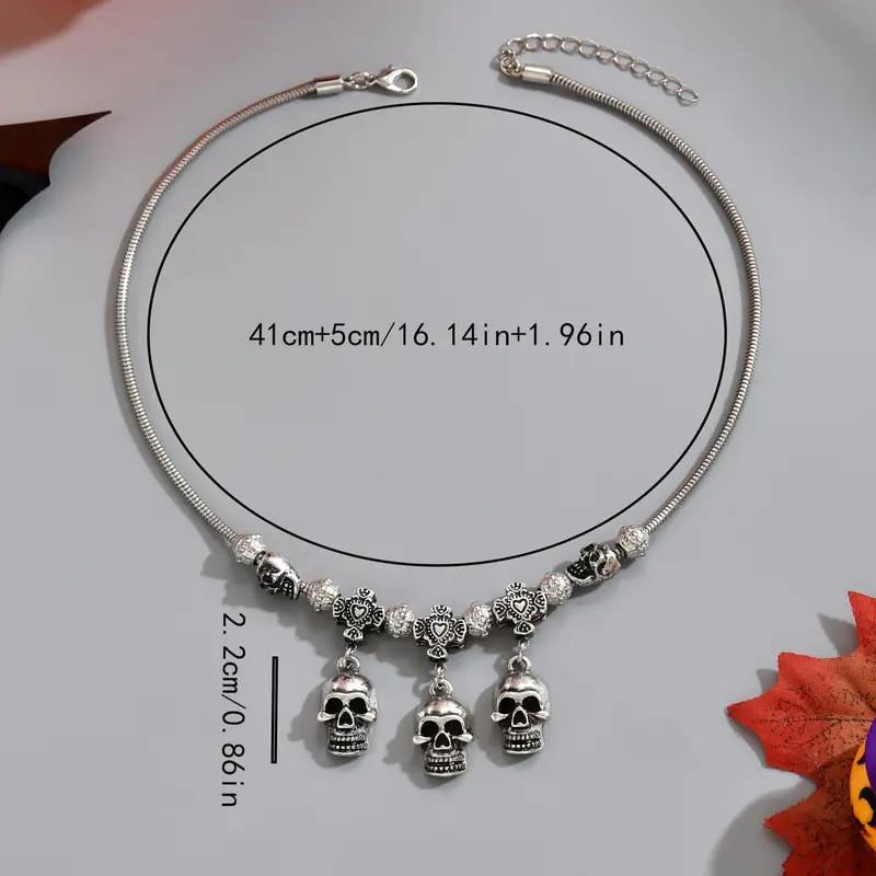 Style Dark Halloween Chain Necklace With Skeleton Head And Bat For Party Decor