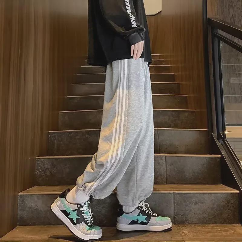 

Мужские свободные прямые спортивные штаны: Модный гонконгский стиль на весну/лето L серый