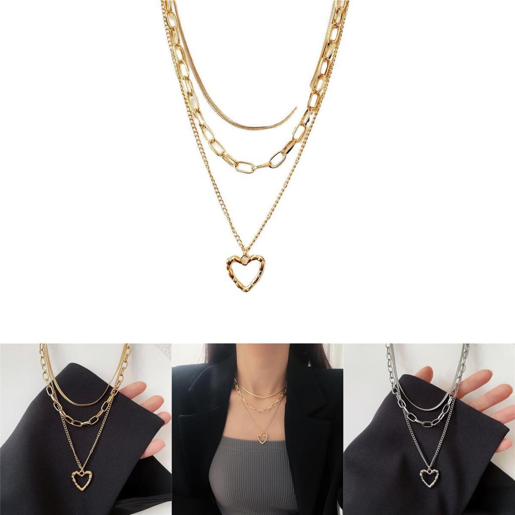 Unique Gold And Silver Heart Angel Wings Layered Necklace For Fashionable Women Style