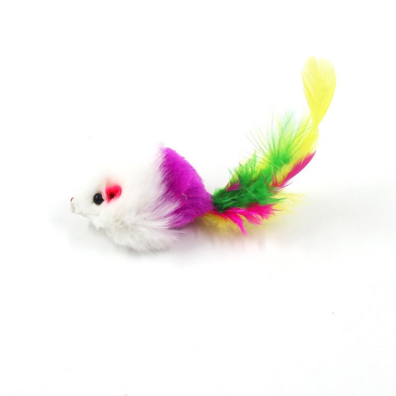 Plush Squeaky Mouse Cat Toy with Seven-Colored Feathers