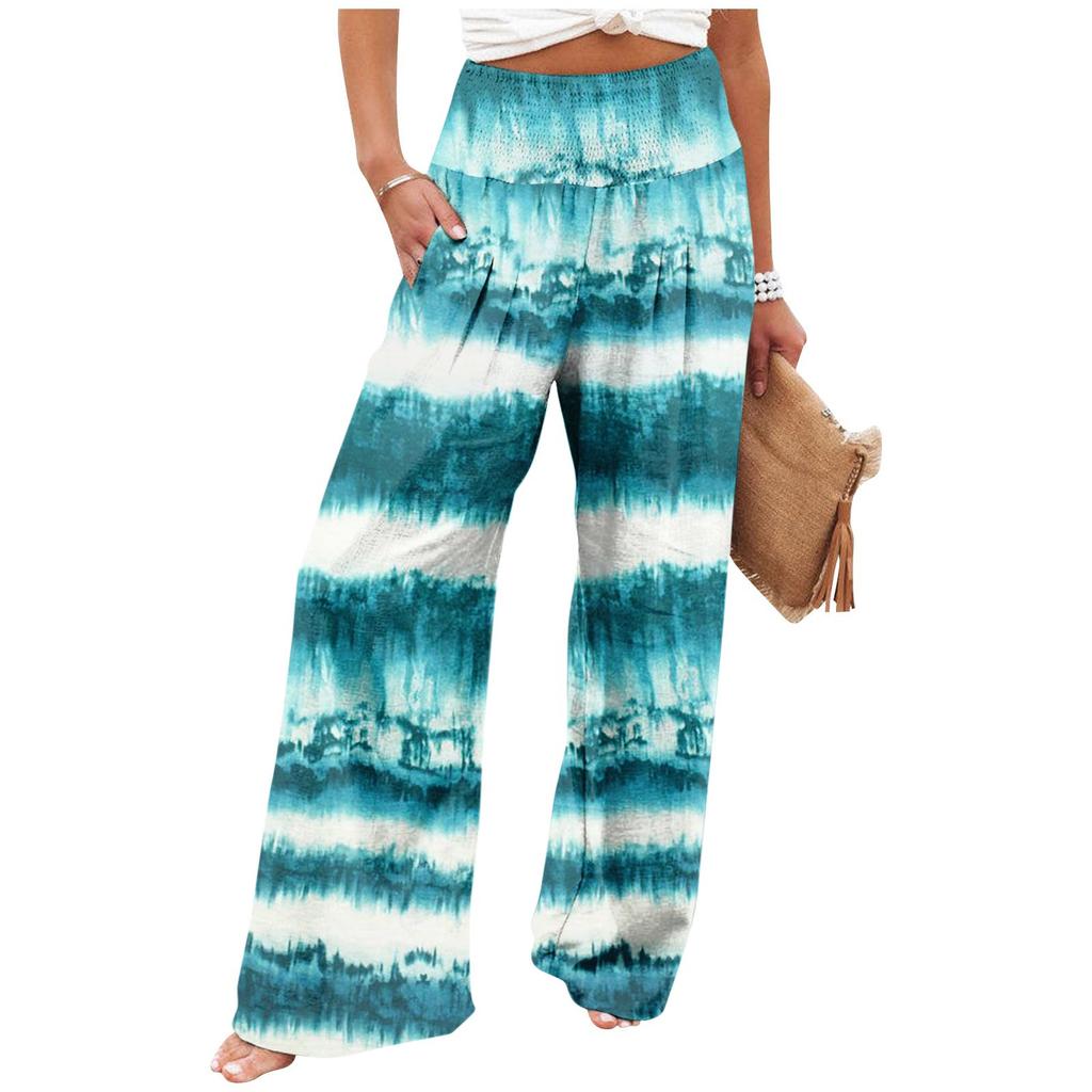 Pantaloni Casual Larghi da Donna alla Moda Stampa Vita Alta Gamba Larga Pantaloni Casual