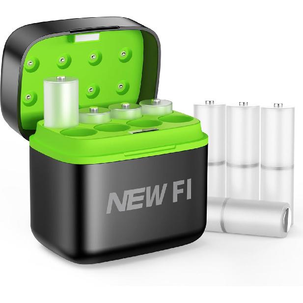 

Portable 8-Bay AA/AAA Battery Charger with USB-C Input - Compact Travel Charger for AA/AAA Rechargeable Batteries, Fast Charge in Car/Home,