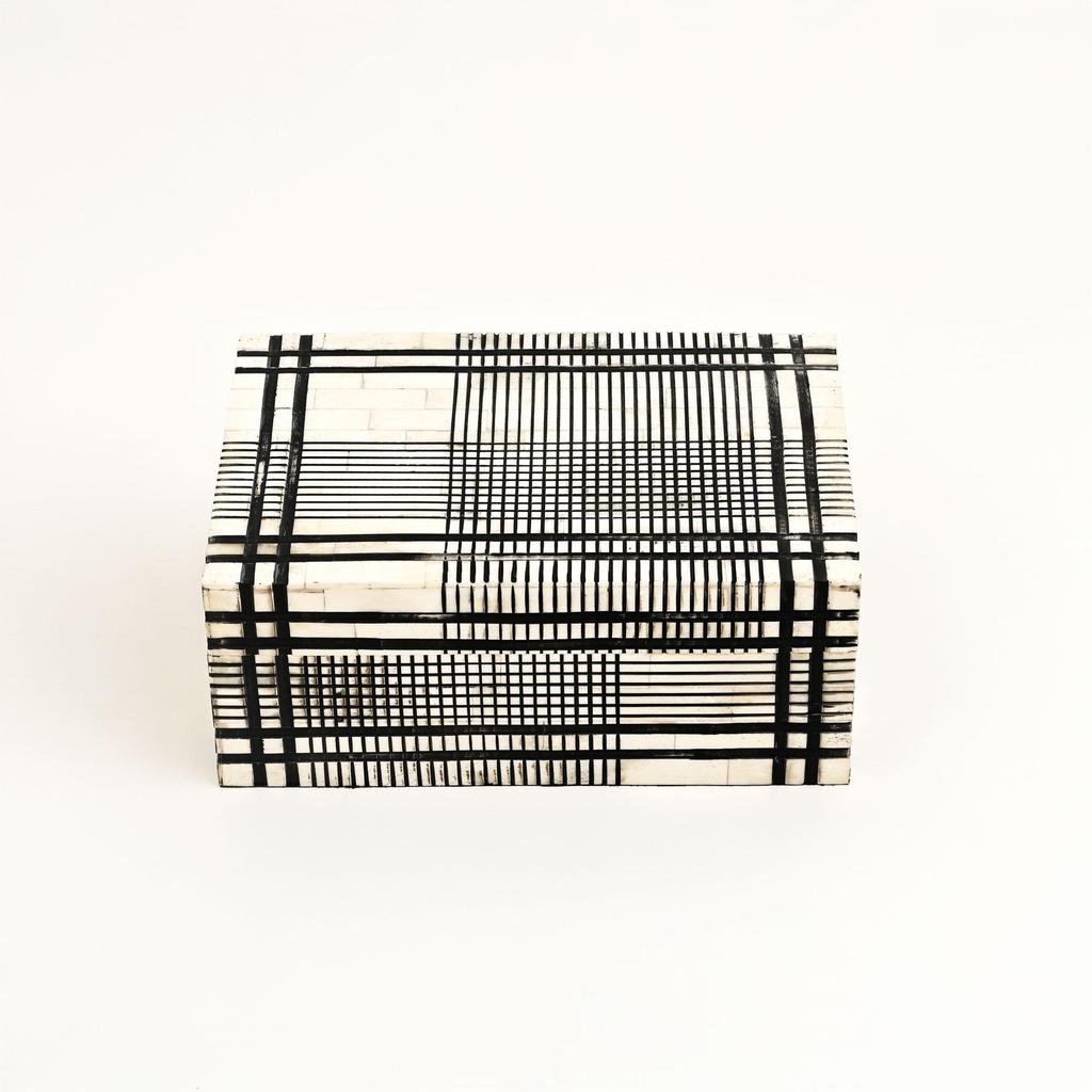 Plaid Bone Inlay Box Set of 2 – Handcrafted Decorative Storage Boxes