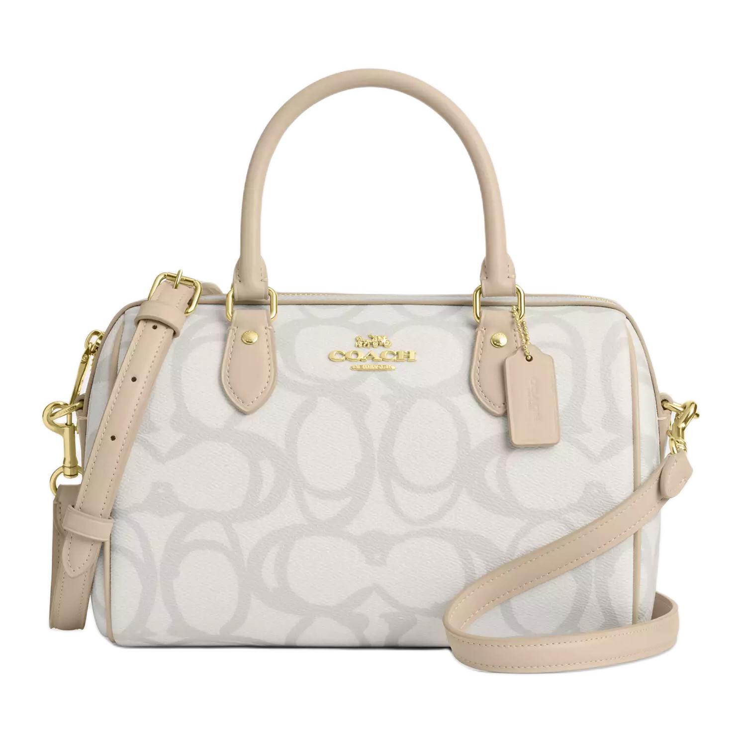 Coach Women's Ivory Rowan Satchel 25 Metal Logo Coated Canvas Handbag Medium Handbags Cbm15-Imivo