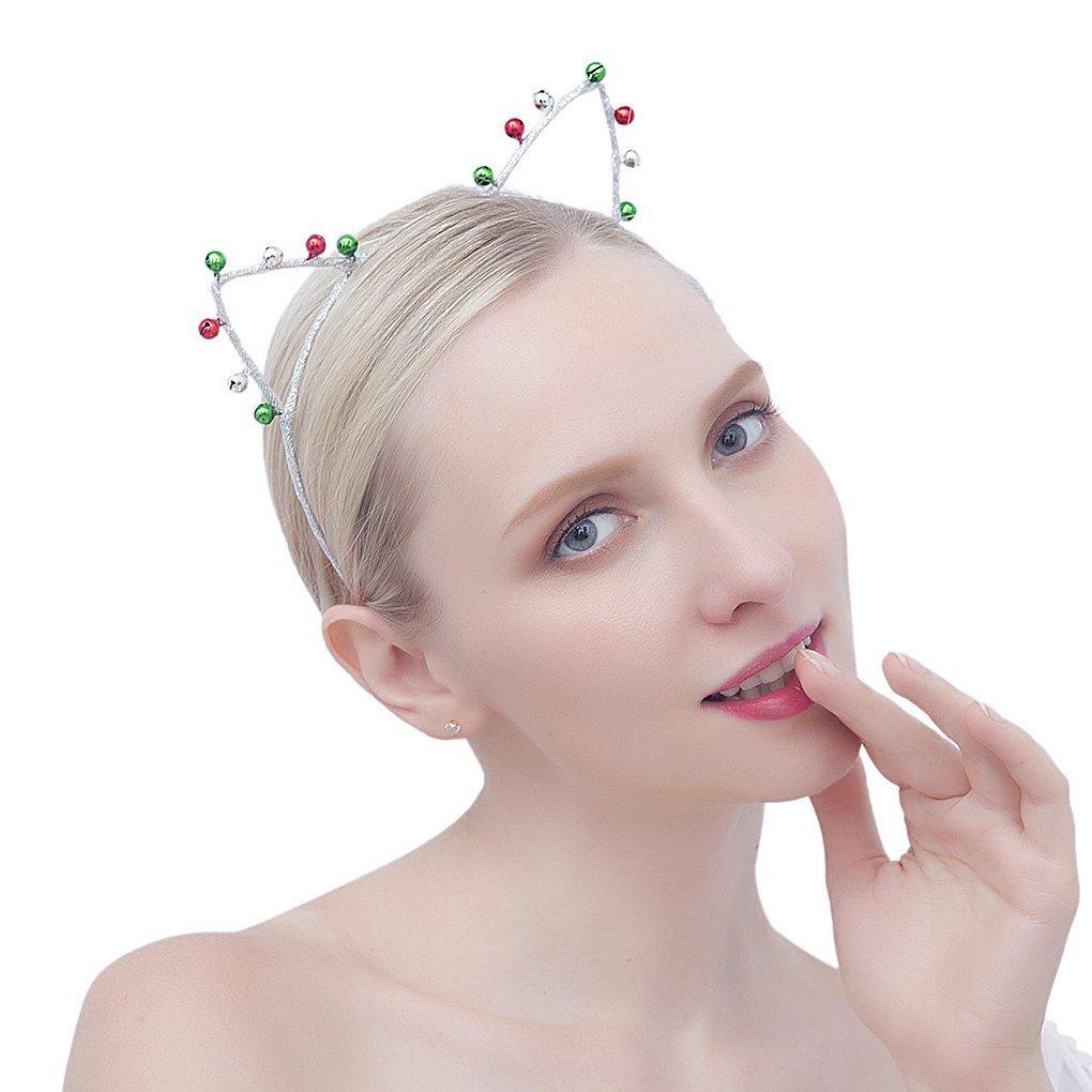 2Pcs Metal Bells Cat Ears Headband Women Girls Christmas Cat Ear Tiaras Hair Hoop Halloween Party Cosplay Costume Accessories