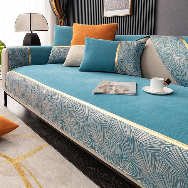 Nordic Chenille Slipcover Sofa Cover Gold Strap Armchair Cover Furniture Protector Patchwork Sofa Cushion Non -Slip