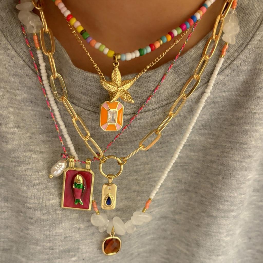 5PCS Multicolor Beach Themed Beaded Necklaces for Women Handwoven Clavicle Chains Vocation Holiday Accessories