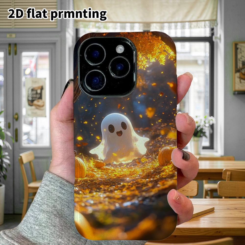 Phone Case: 2D Flat Design Suitable for iPhone 18, 17, 16, 15, 14, 13 Pro Film Protective Case, Couple Style, Surprised Ghost, Christmas and Halloween