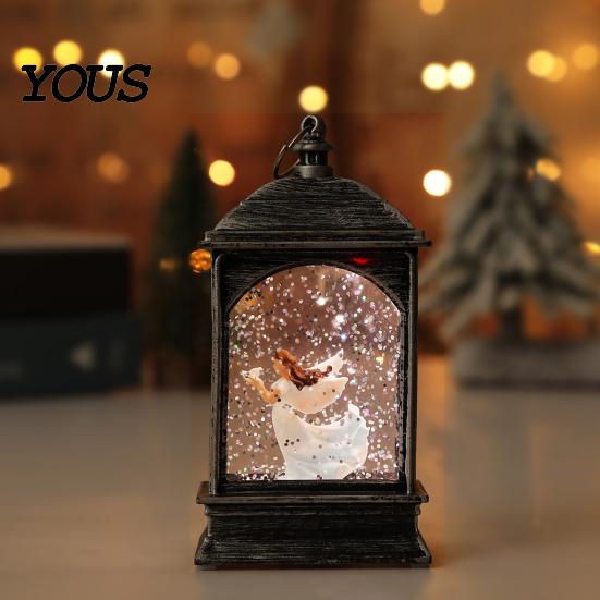 Warm Ambient Bedside Lamp Christmas Snow Lantern, Battery Operated Swirling Water Glittering Vintage Desktop Holiday Soft Furnishings