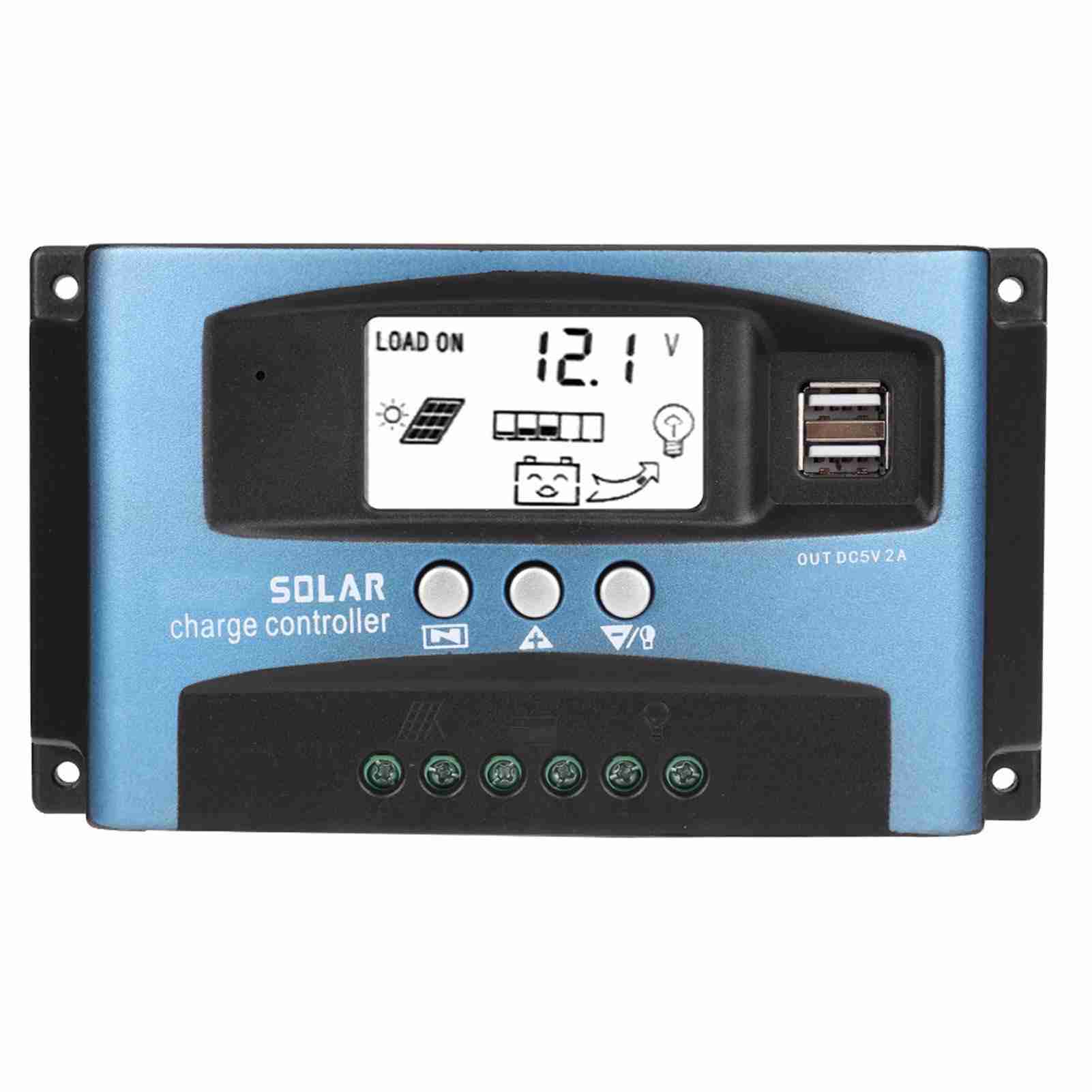 MPPT 60A Solar Charge Controller Dual USB LCD Display 12V 24V
