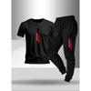 Men's Fashionable Letter Gradient Printed Breathable T-shirt and Drawstring Pants Set Suitable for Outdoor Casual Wear