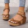 Women Platform Wedge Sandals Roman Buckle Peep Toe Women High Heels Shoes Summer Leisure Lightweight Rubber Sole Sandals