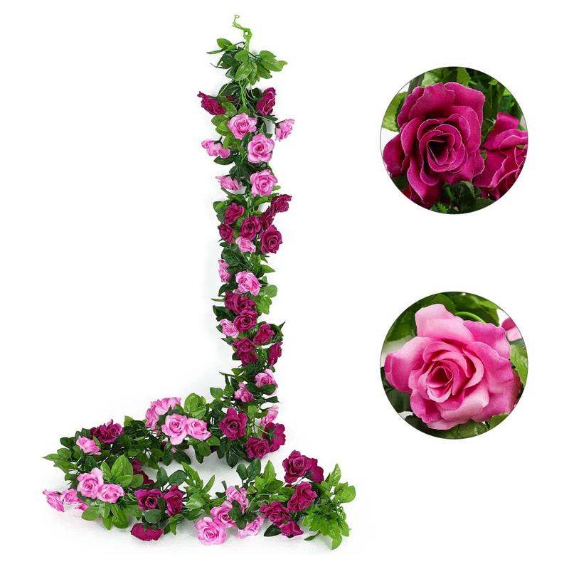 Silk Artificial Rose Vine Hanging Flowers for Wall Christmas Rattan Fake Plants Leaves Garland Romantic Wedding Home Decoration