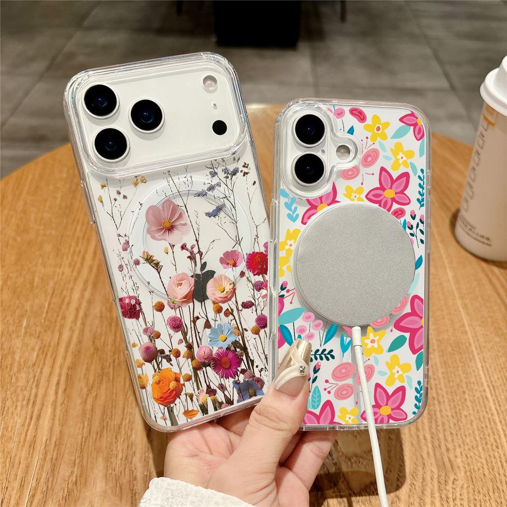For Magsafe Colorful Flower Phone Case For Iphone 17 Air 16 15 13 12 11 Pro Max 16E Mini 14 Plus Magnetic Wireless Charge Cover