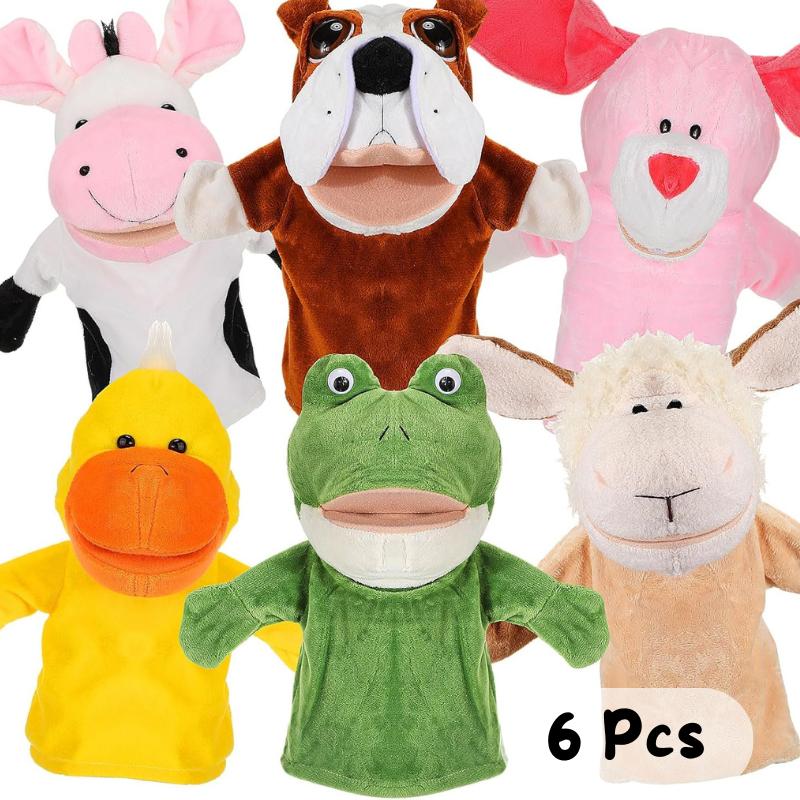 4-12Pcs Animal Hand Puppets Stuffed Plush Animals with Working Mouth for Party Favors Birthday Gifts Storytelling Theater 25cm