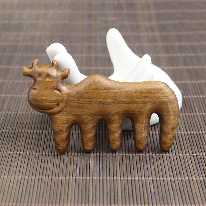 Natural Wooden Wide Tooth Mini Handle Comb Meridian Massage Anti-static Head Five Claw Massager Promote Blood Circulation