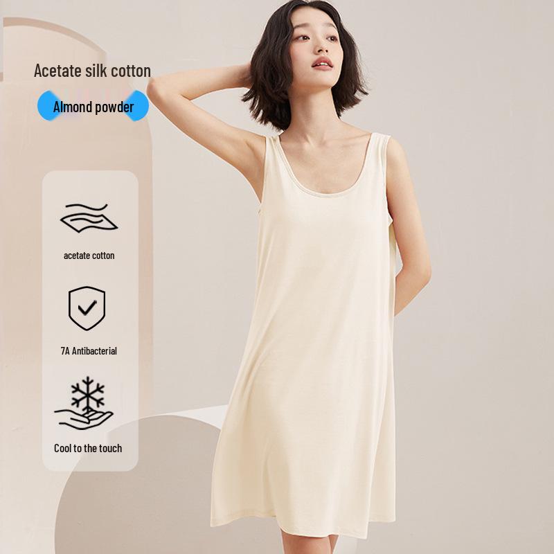 

Women s Summer Spaghetti Strap Mid-Length Nightgown with Cooling Bra Pads