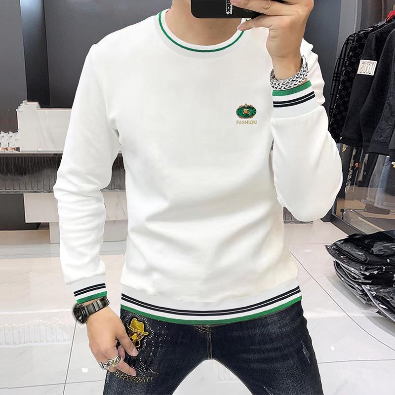 High-End European Men's Trendy Hooded Sweatshirt - Round Neck, Long Sleeve, Velvet Lined for Autumn/Winter